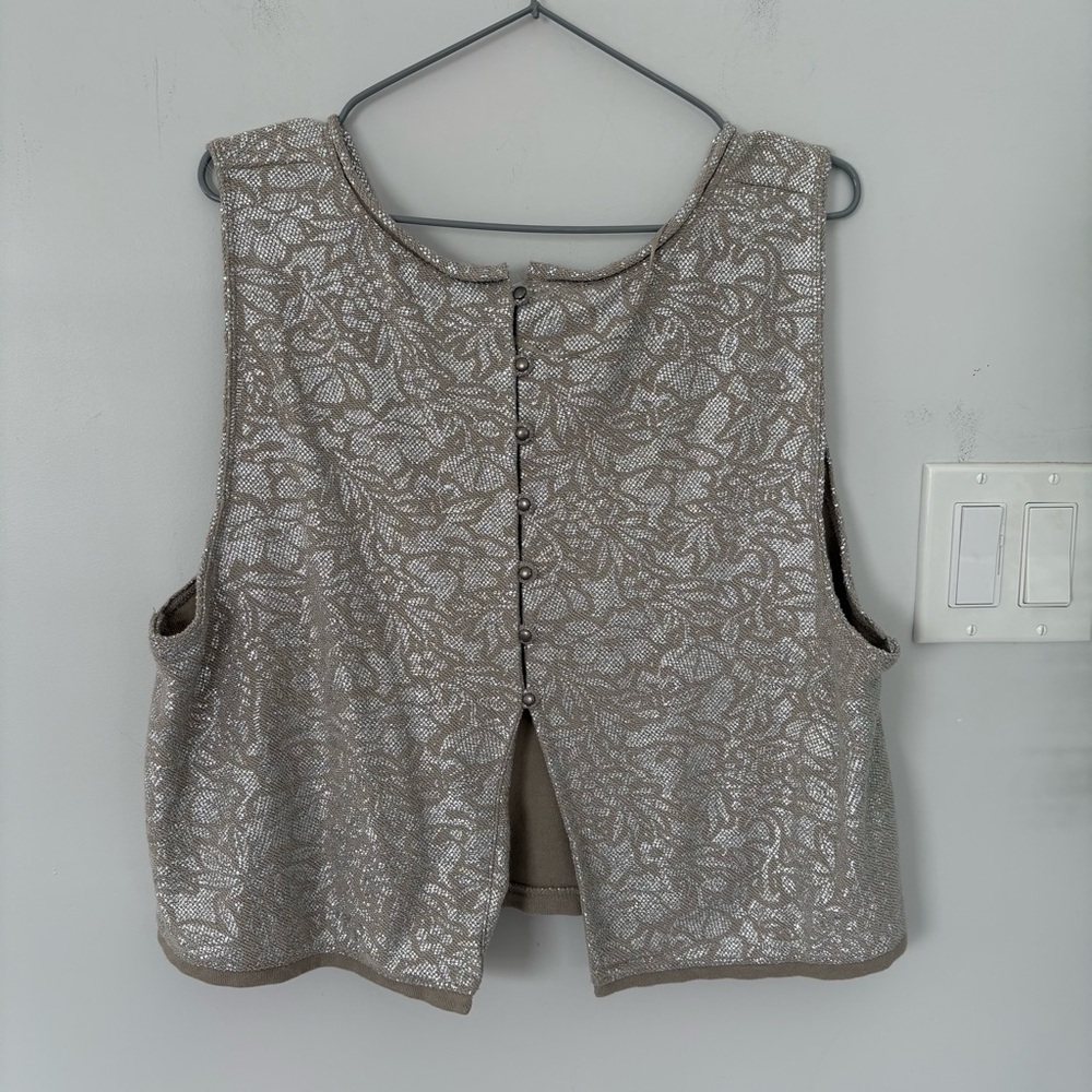 Free People Silver Metallic Lace Button-Back Knit Tank Top - Size Large - Picture 5 of 5